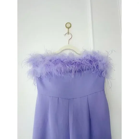 NWT Nasty Gal Feather Strapless Jumpsuit Lavender - Picture 10 of 12